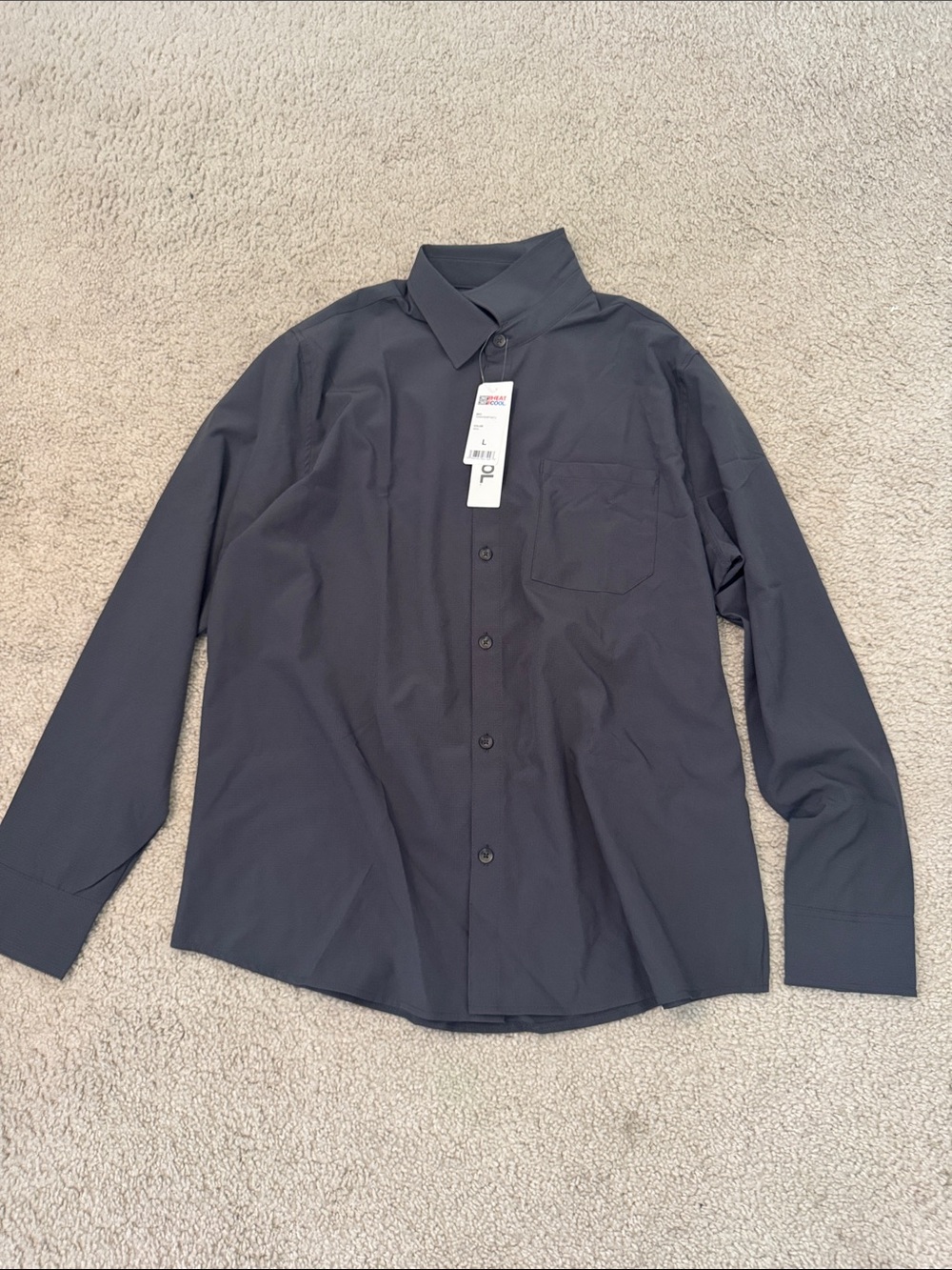Men's Black Long-Sleeve Dress Shirt with Chest Pocket